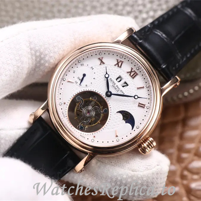 Patek Philippe Replica Complications Leather Rubber strap 42MM - WatchesReplica.is