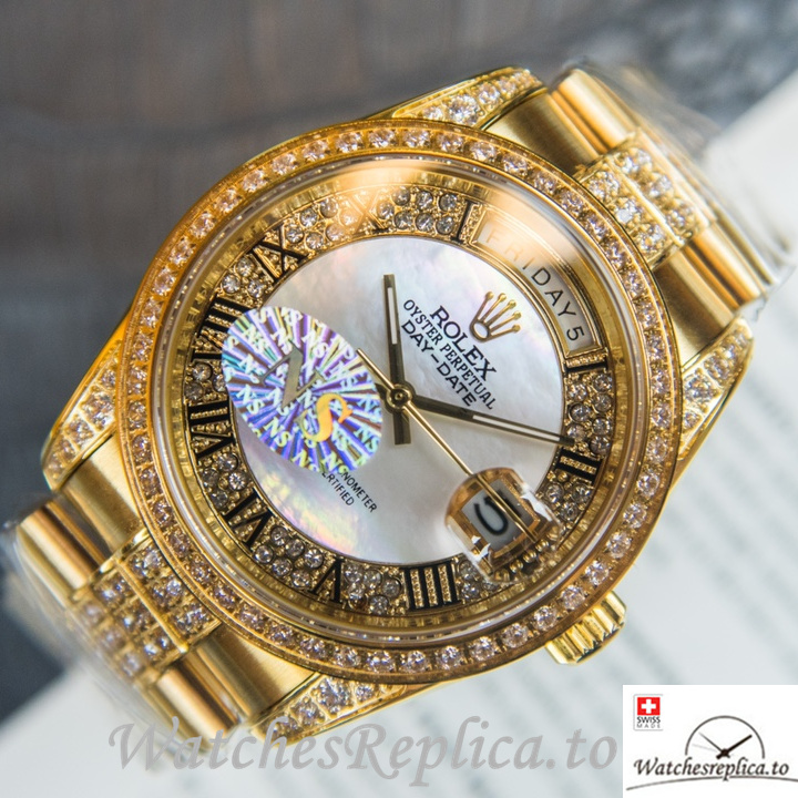 Swiss Rolex Day Date Replica Yellow Gold strap 40MM - WatchesReplica.is