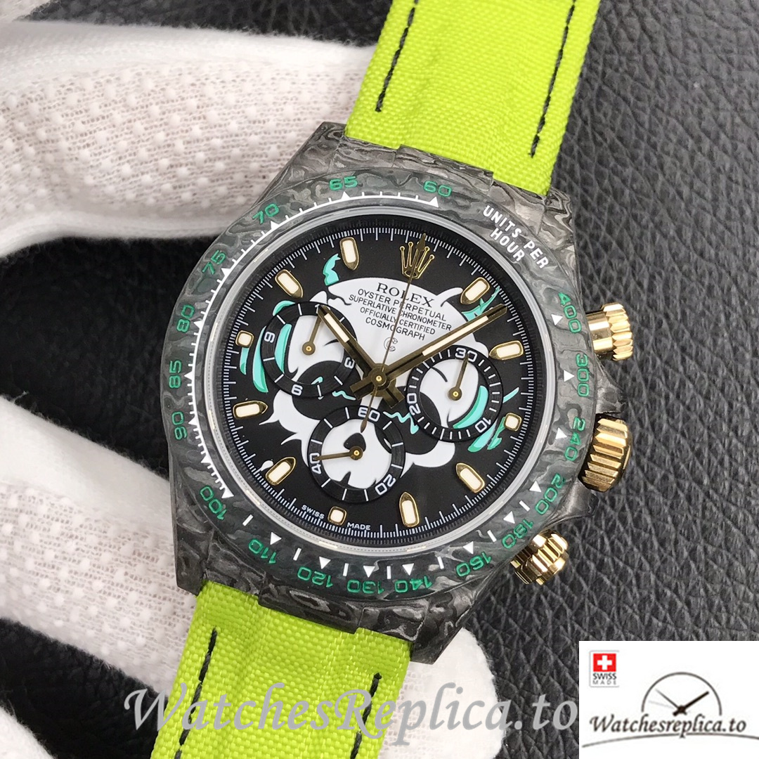 Swiss Rolex Daytona Replica Green Canvas strap 40MM Black Dial - WatchesReplica.is