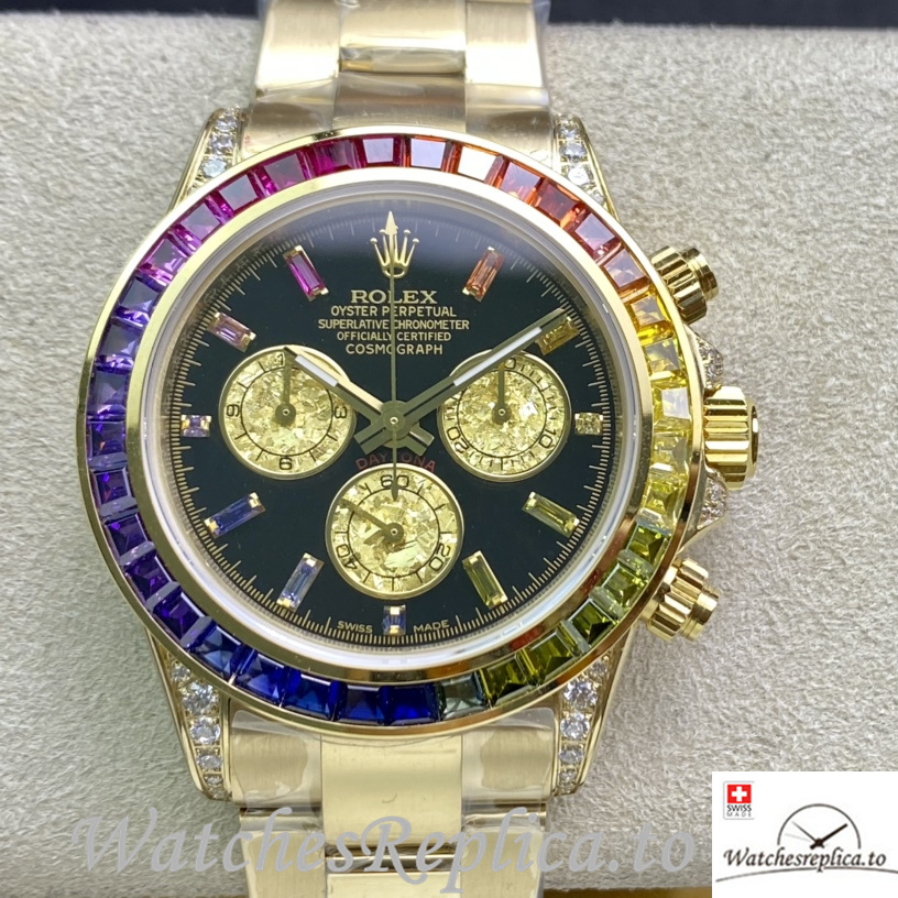 Swiss Rolex Daytona 116598RBOW Replica Yellow Gold strap 40MM - WatchesReplica.is