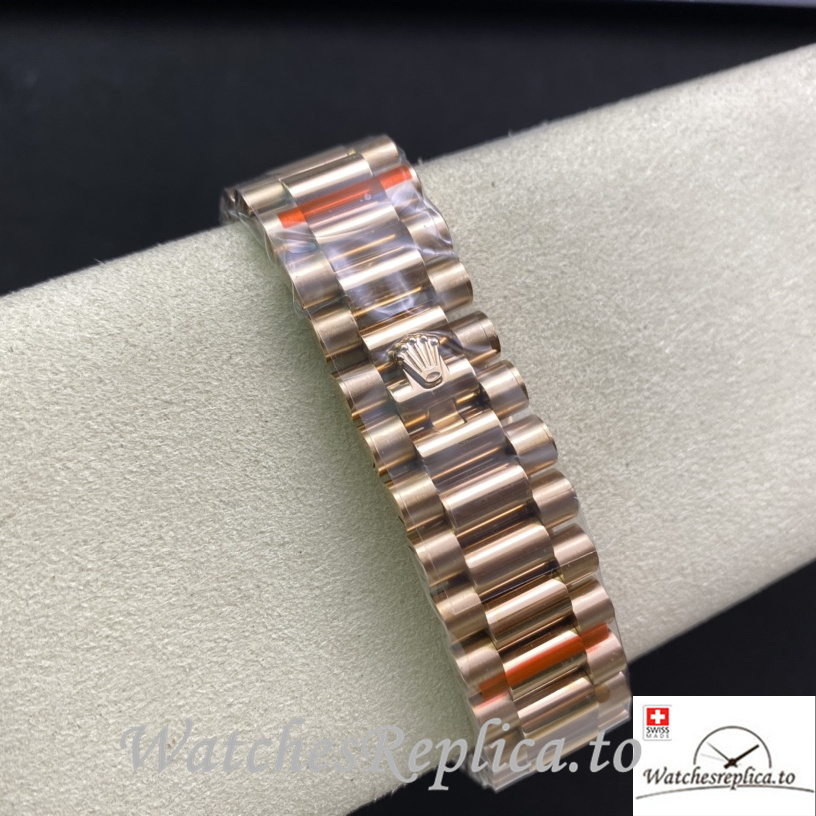 Swiss Rolex Day Date Replica Rose Gold strap 40MM Brown Dial Sticks Marks - WatchesReplica.is