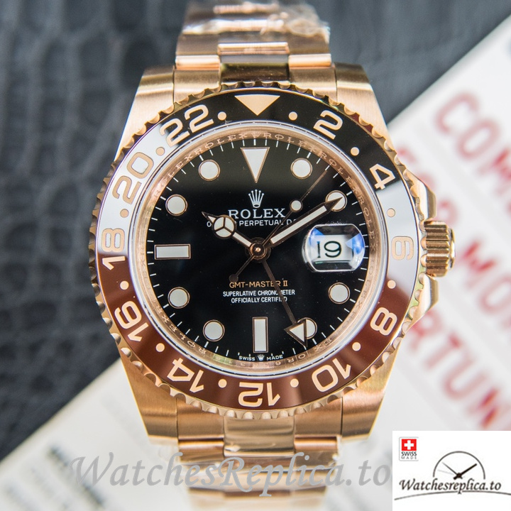 Swiss Rolex GMT-Master Replica 126716 Rose Gold strap 40MM - WatchesReplica.is