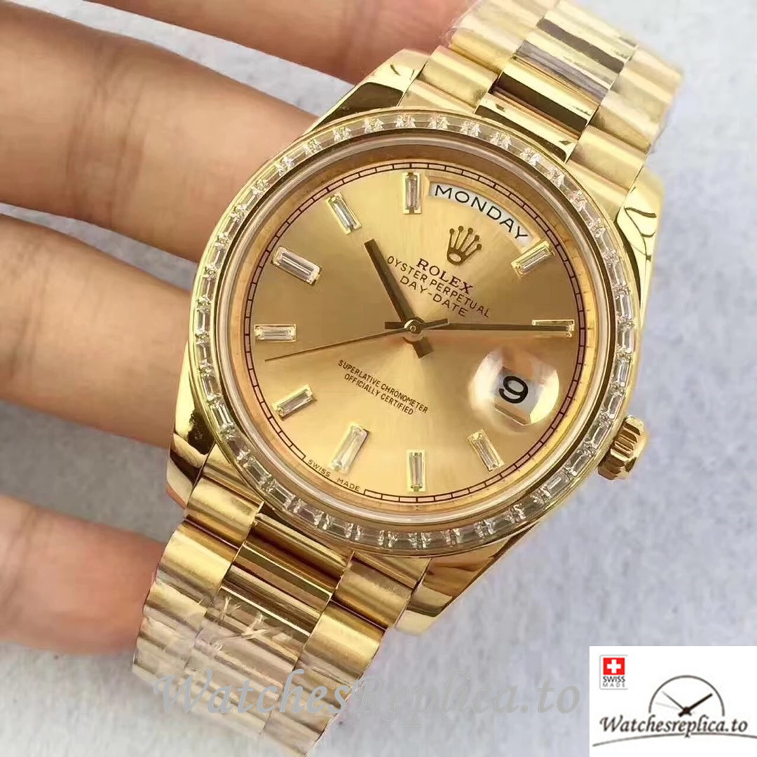 Swiss Rolex Day-Date Replica 228398 Yellow Gold strap 40MM - WatchesReplica.is