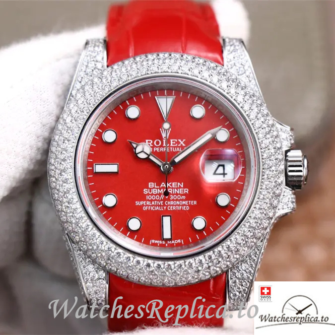 Swiss Rolex Submariner Replica Leather strap 40MM - WatchesReplica.is