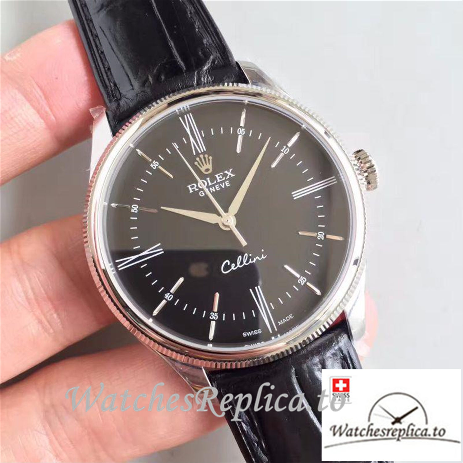 Swiss Rolex Cellini Replica 50509 Black Dial 39MM - WatchesReplica.is