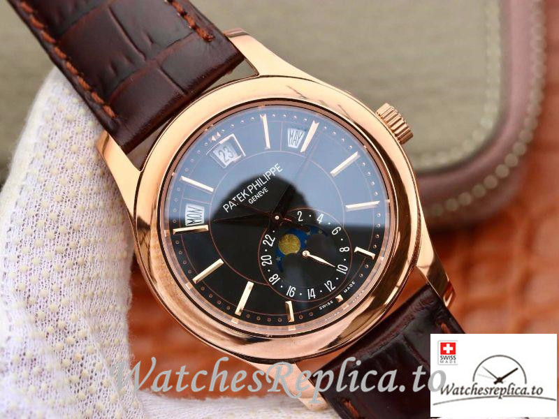 Swiss Patek Philippe Grand Complications Annual Calendar Replica 5205G-001 Brown Strap 40MM - WatchesReplica.is