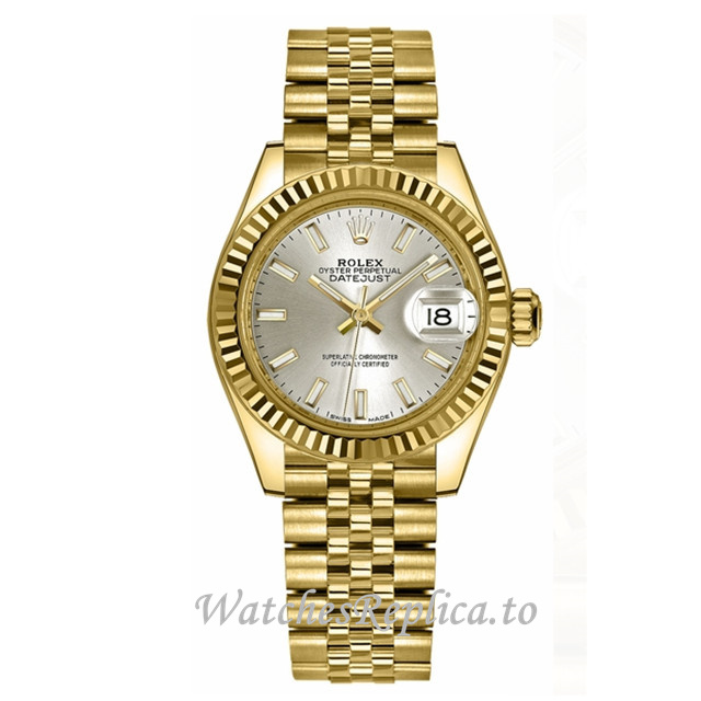 Replica Rolex Datejust 279178 28MM Yellow Gold strap Ladies Watch - WatchesReplica.is
