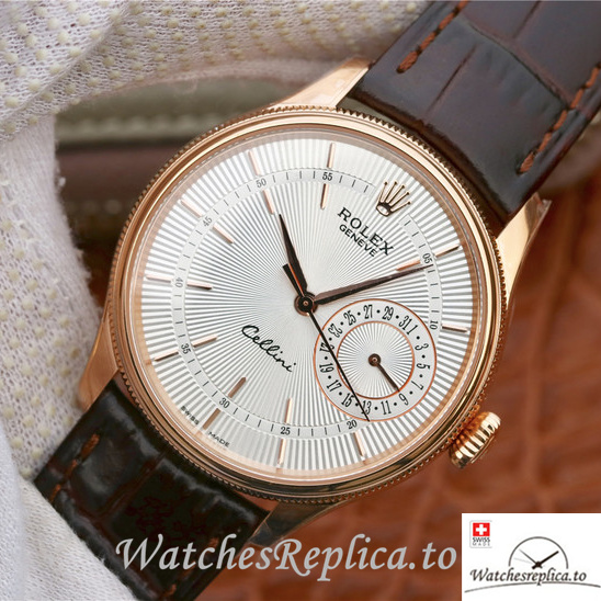 Swiss Rolex Cellini 50515-0008 Leather strap 39MM - WatchesReplica.is