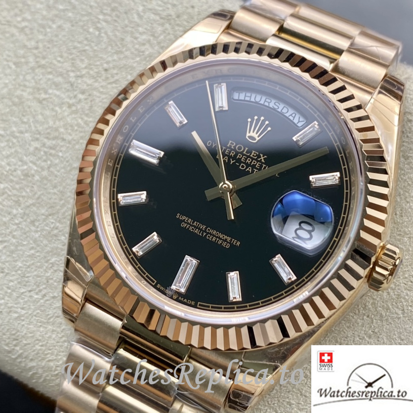 Swiss Rolex Day Date Replica 228235 Rose Gold strap 40MM - WatchesReplica.is