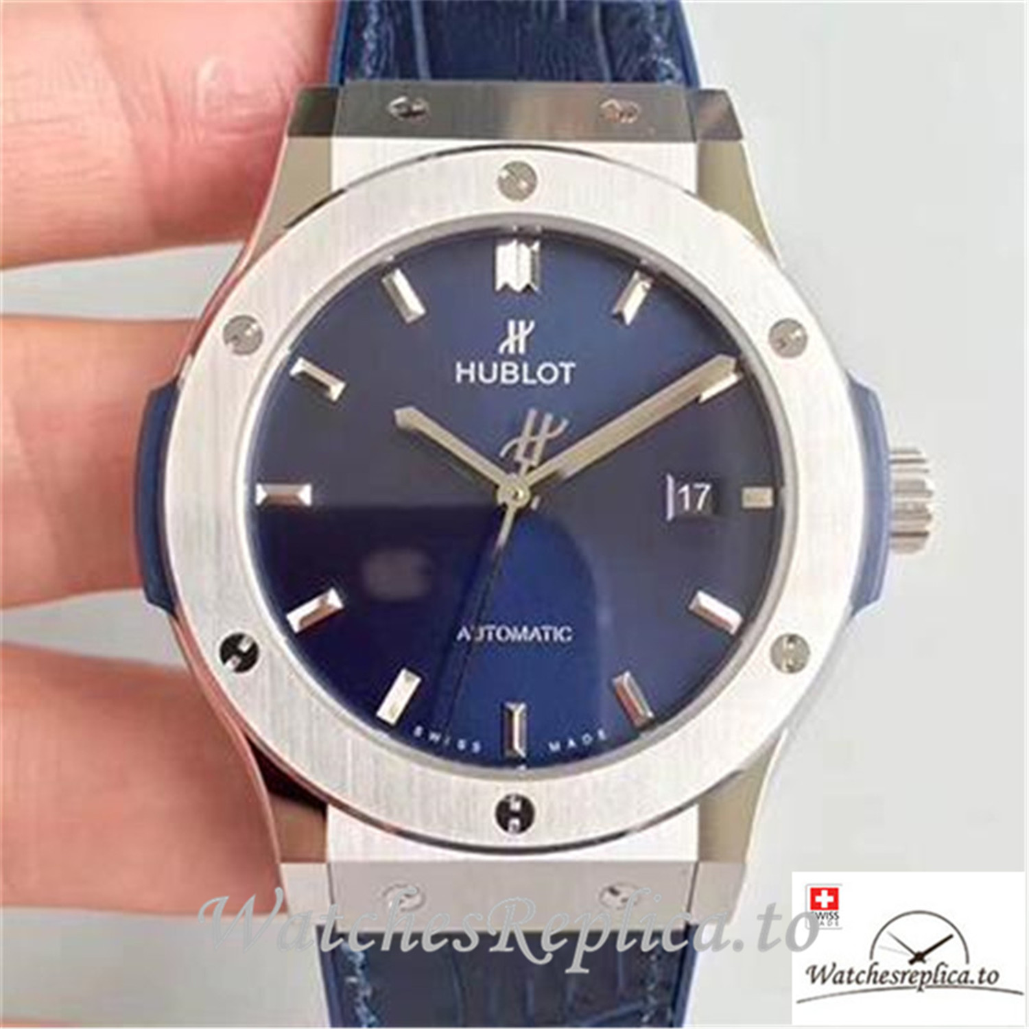 Swiss Hublot Classic Fusion Titanium Blue Replica 511.NX.7170.LR Blue Strap 45MM - WatchesReplica.is