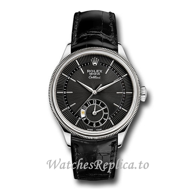 Replica Rolex Cellini 50529bkbk 39MM Leather strap Mens Watch - WatchesReplica.is