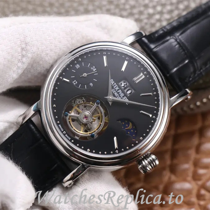 Patek Philippe Replica Complications Leather Rubber strap 42MM - WatchesReplica.is