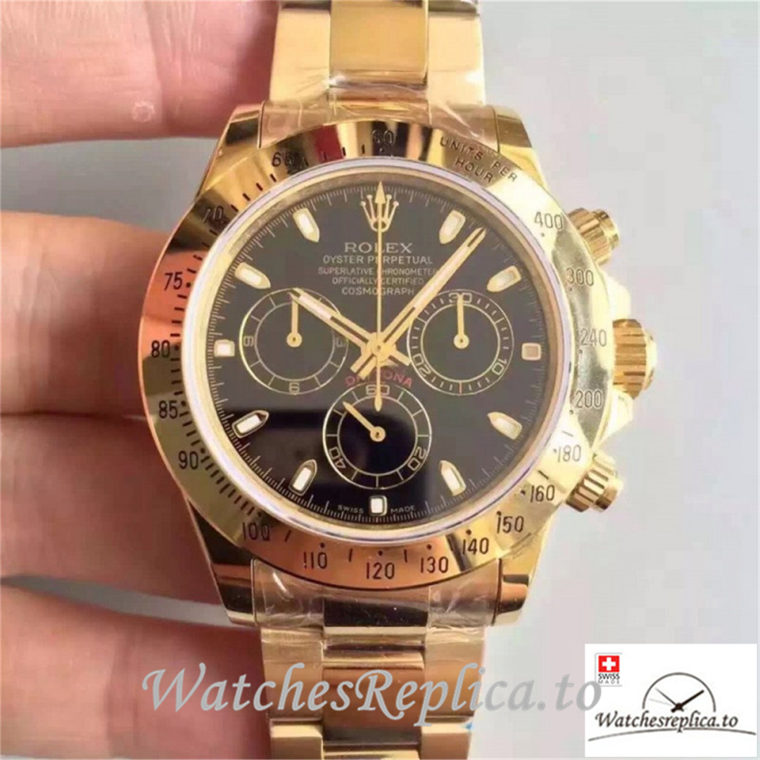 Swiss Rolex Daytona Cosmograph Replica 116528 Yellow Gold Bezel 40MM - WatchesReplica.is