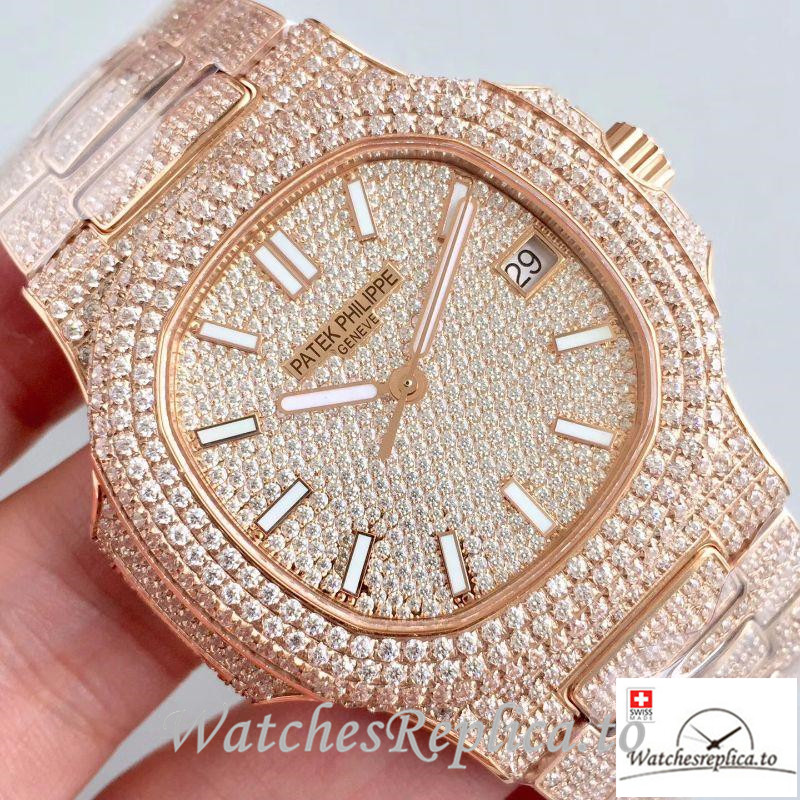 Swiss Patek Philippe Nautilus Jumbo Replica 5719/10G-010 Diamonds Bezel 40MM - WatchesReplica.is