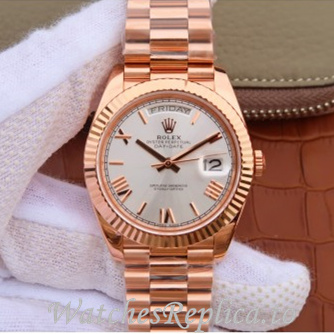 Swiss Rolex Day Date Replica 218238 Rose Gold strap 40MM - WatchesReplica.is