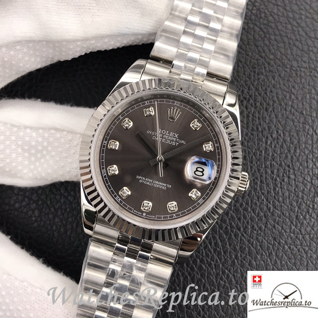 Swiss Rolex Datejust Replica Stainless steel strap 36MM Grey Dial Diamonds Marks - WatchesReplica.is