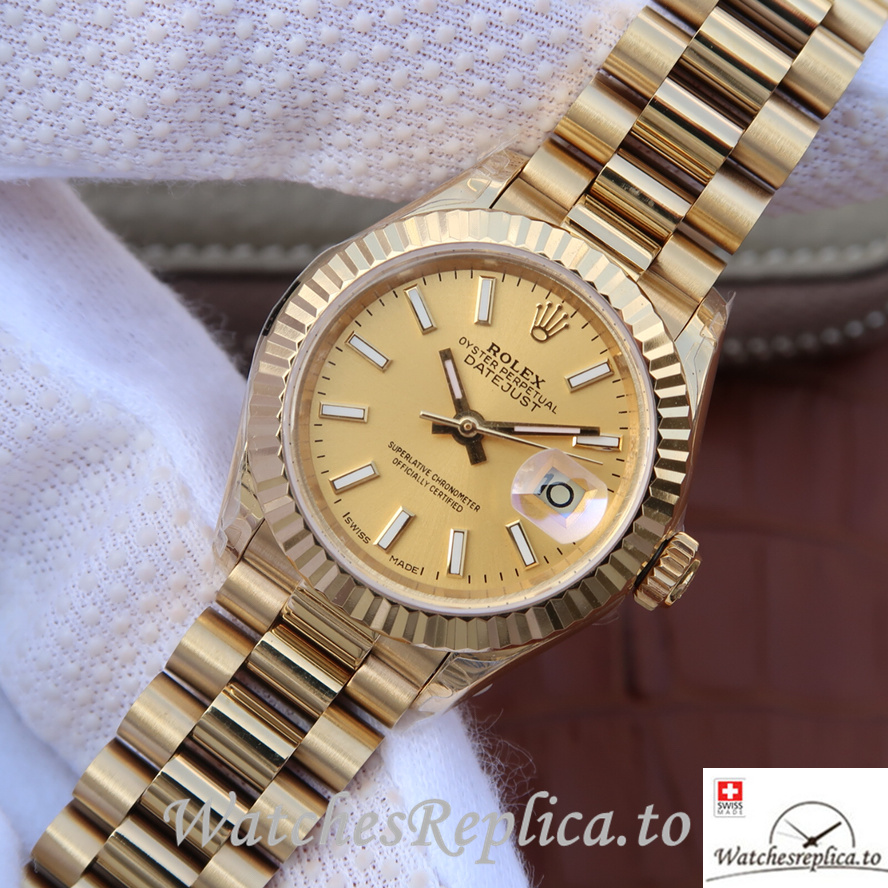 Swiss Rolex Datejust 279178-0001 Yellow Gold strap 28MM - WatchesReplica.is