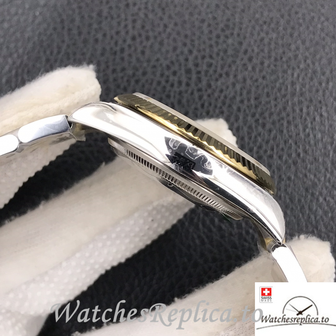 Swiss Rolex Datejust Replica Stainless steel strap 36MM Yellow Gold Green Dial Sticks Marks - WatchesReplica.is