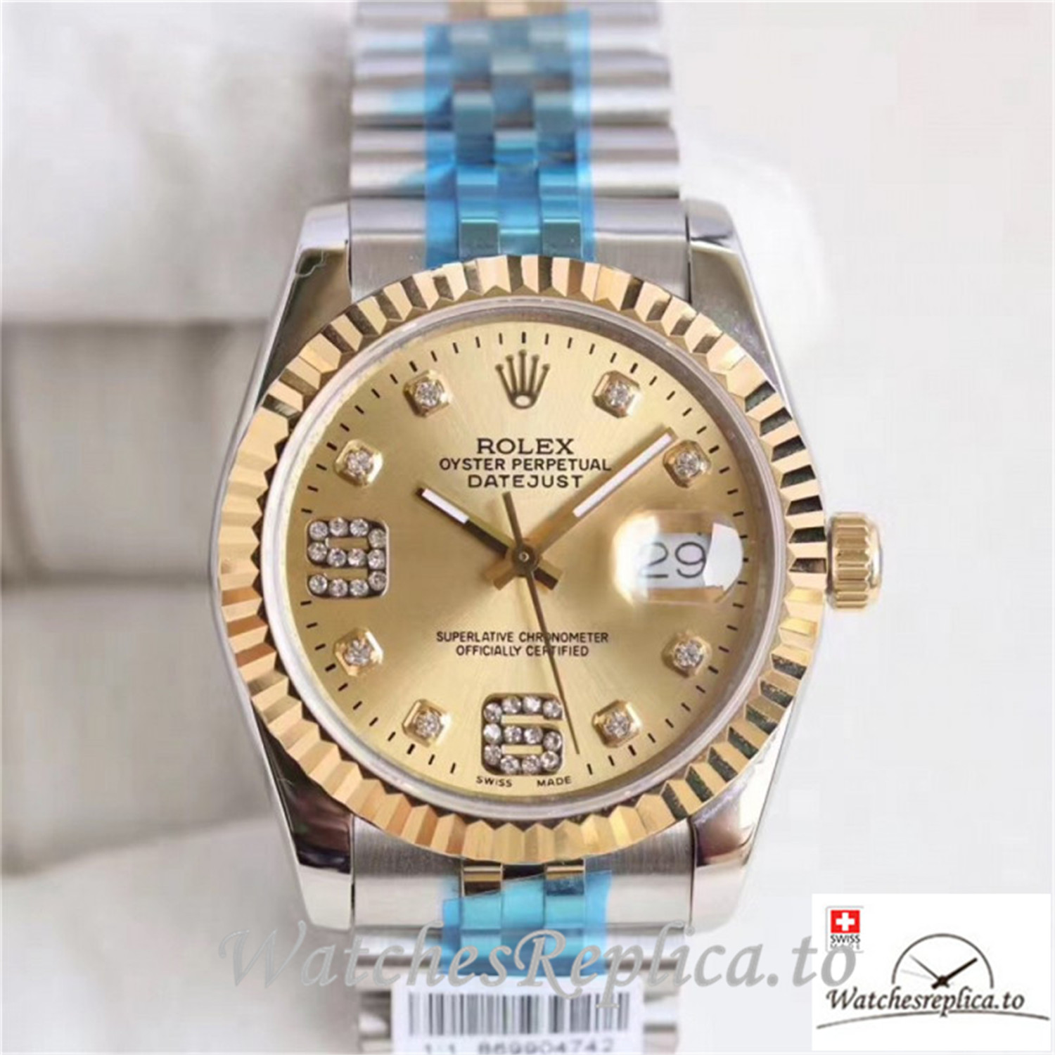 Swiss Rolex Datejust Replica 116233 001 Yellow Gold Bezel 36MM - WatchesReplica.is