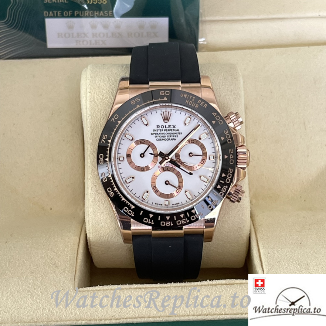 Swiss Rolex Daytona Replica Rubber strap 40MM White Dial Sticks Marks - WatchesReplica.is