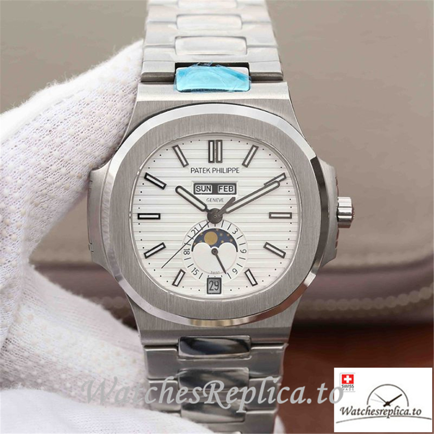 Swiss Patek Philippe Nautilus Annual Calendar Moonpha Replica 5726/1A-010 Stick Markers 40MM - WatchesReplica.is