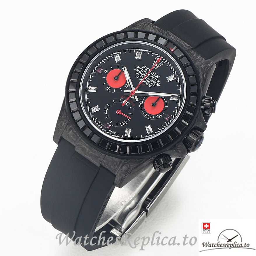Swiss Rolex Daytona Replica Black Rubber strap 40MM Black Dial - WatchesReplica.is