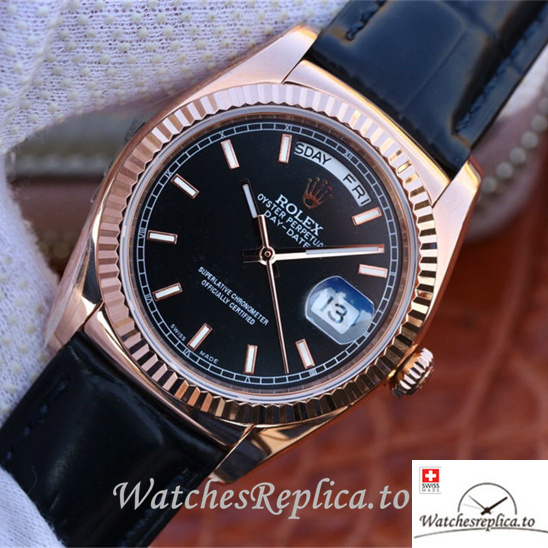 Swiss Rolex Day-Date Replica 118135 Leather strap 36MM - WatchesReplica.is