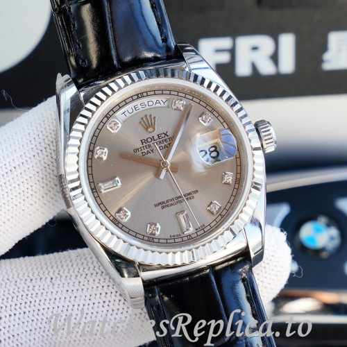 Swiss Rolex Day Date Replica 118139 Leather strap 36MM - WatchesReplica.is