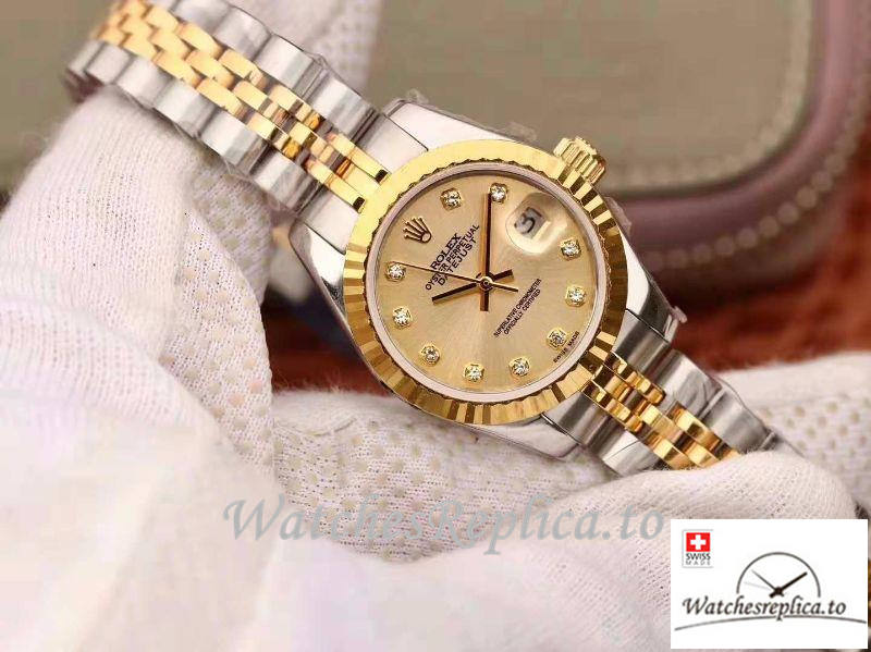 Swiss Rolex Datejust Replica 19967 Yellow Gold Dial 28MM - WatchesReplica.is