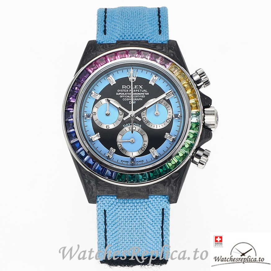 Swiss Rolex Daytona Replica Blue Canvas strap 40MM Blue Dial - WatchesReplica.is