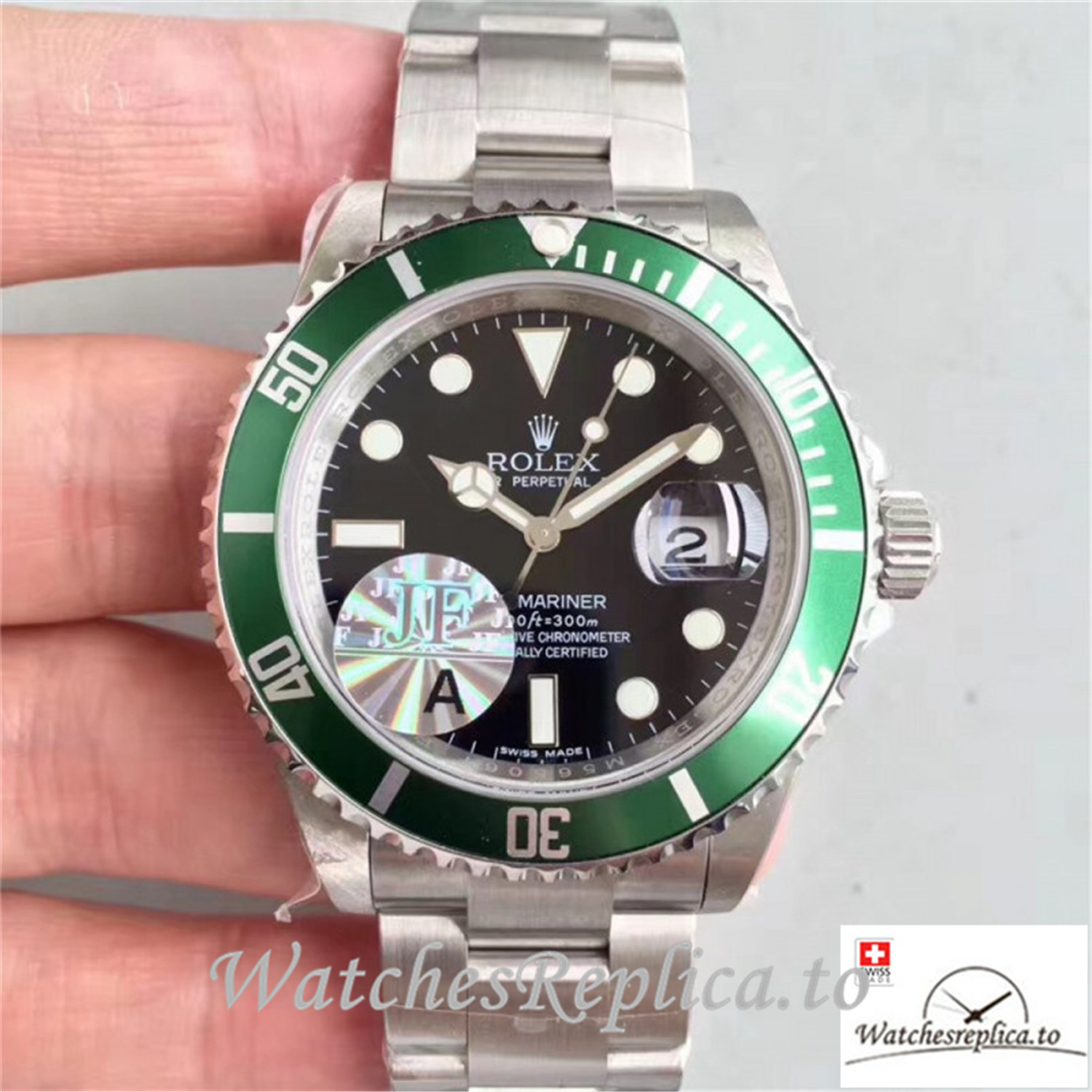 Swiss Rolex Submariner Date Replica 16610LV Green Aluminium Bezel 40MM - WatchesReplica.is