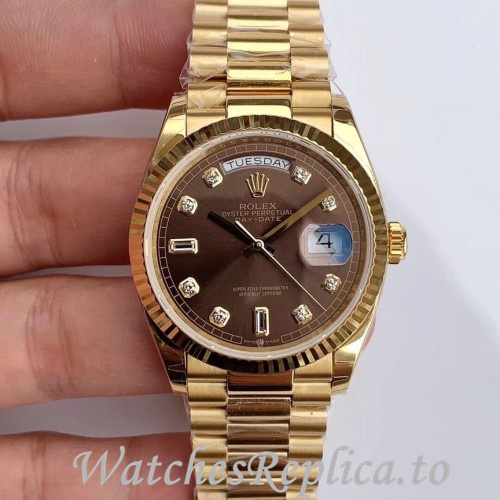 Swiss Rolex Day Date Replica 128238 Yellow Gold strap 36MM - WatchesReplica.is