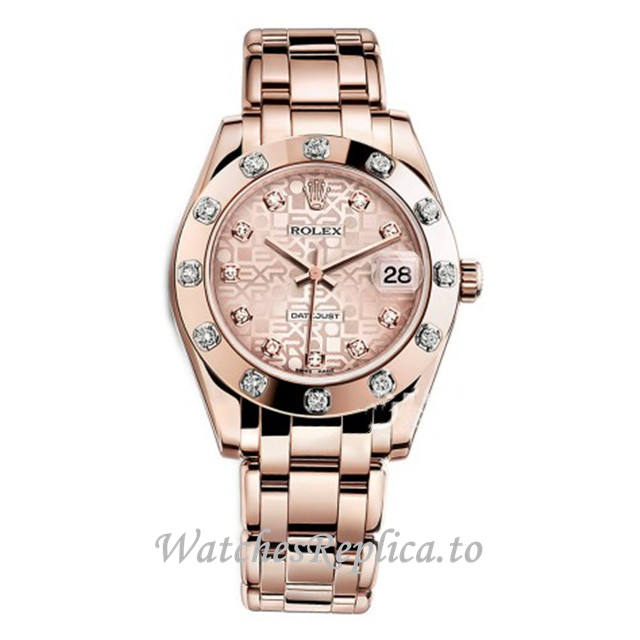Replica Rolex Pearlmaster m81315-0008 34MM Rose Gold strap Ladies Watch - WatchesReplica.is