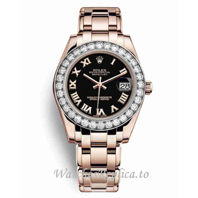 Replica Rolex Pearlmaster m81285-0044 34MM Rose Gold strap Ladies Watch - WatchesReplica.is
