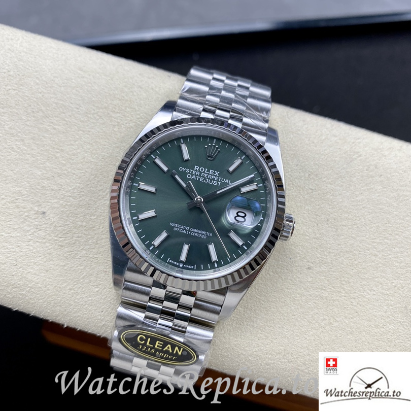 Swiss Rolex Datejust Replica 126234 Stainless steel strap 36MM Green Dial - WatchesReplica.is