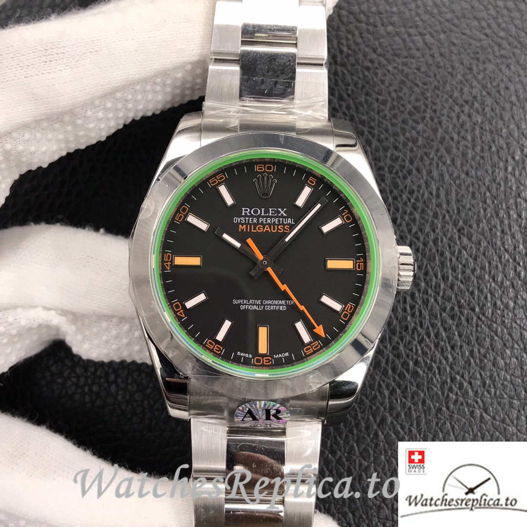 Swiss Rolex Milgauss Replica Stainless steel strap 40MM Black Dial - WatchesReplica.is