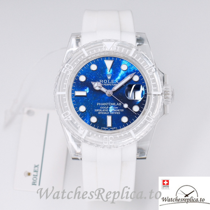 Swiss Rolex Submariner Replica Rubber strap 40MM PHANTOMLAB&ROLEX Royal blue Dial - WatchesReplica.is