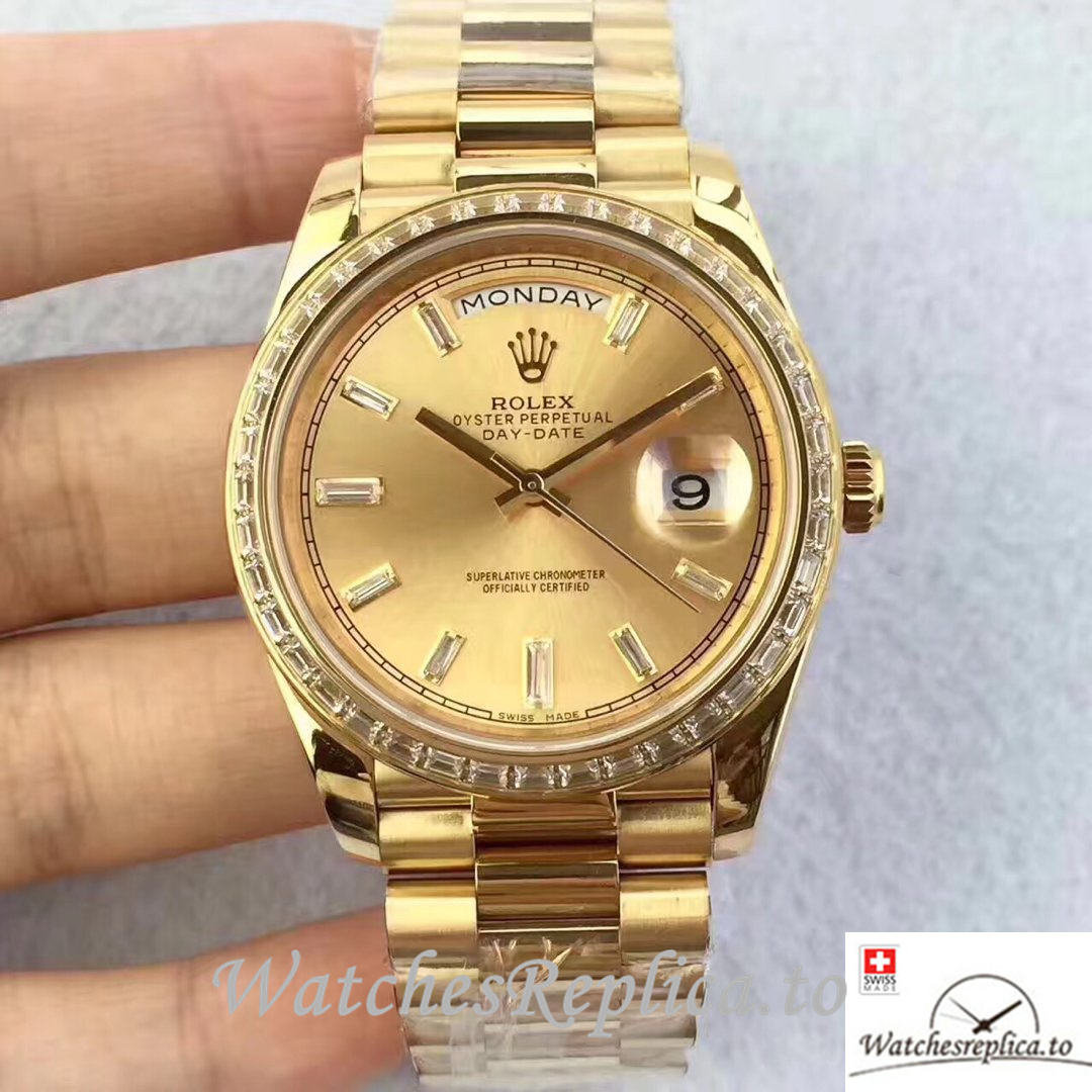 Swiss Rolex Day-Date Replica 228398 Yellow Gold strap 40MM - WatchesReplica.is