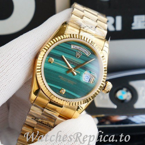 Swiss Rolex Day Date Replica 128238 Yellow Gold strap 36MM - WatchesReplica.is