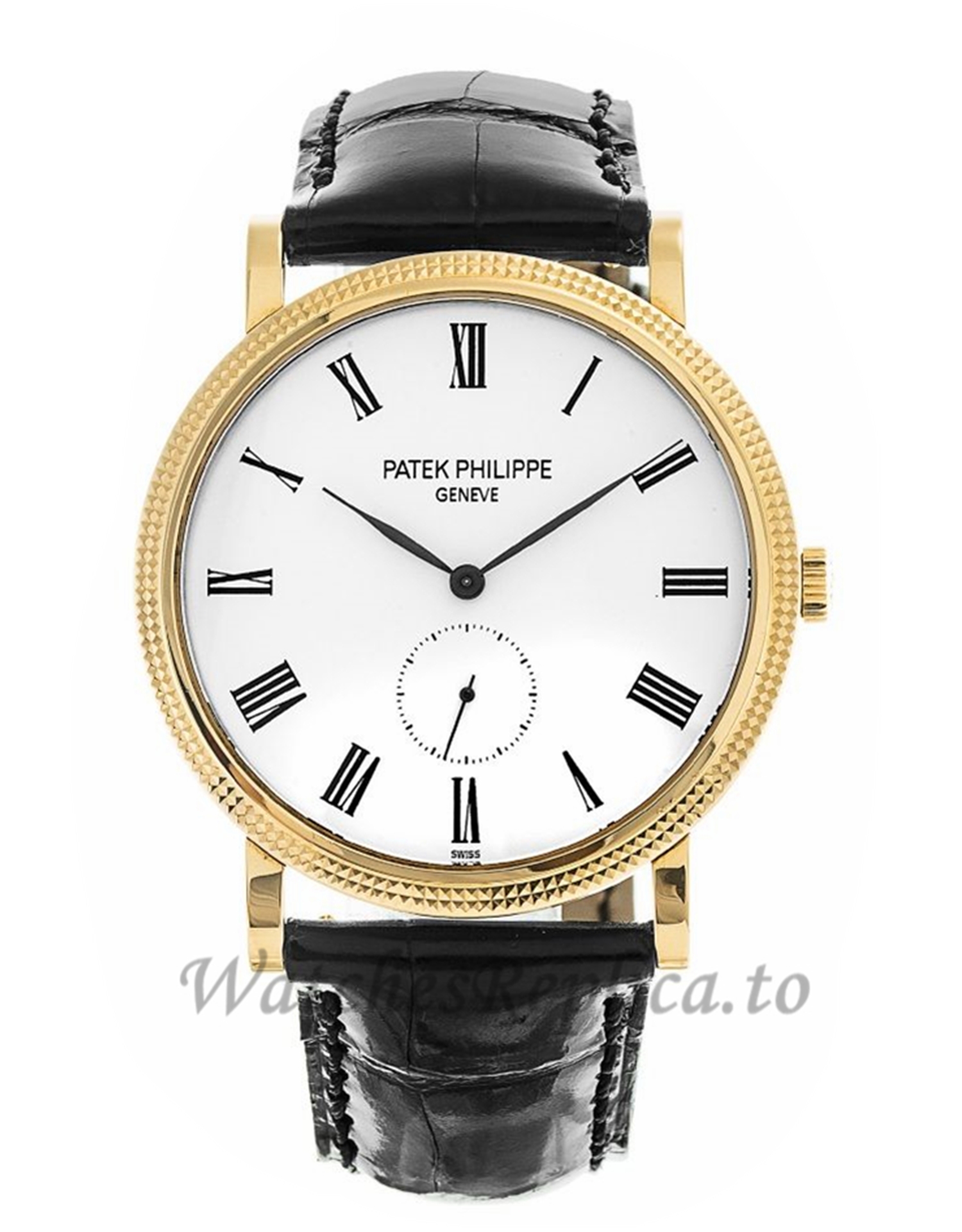 Patek Philippe Replica Calatrava Yellow Gold White Roman Dial 36MM Watch 5119J001 - WatchesReplica.is