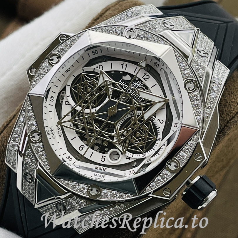 Hublot Replica Big Bang Sang Bleu II Rubber strap 45MM - WatchesReplica.is