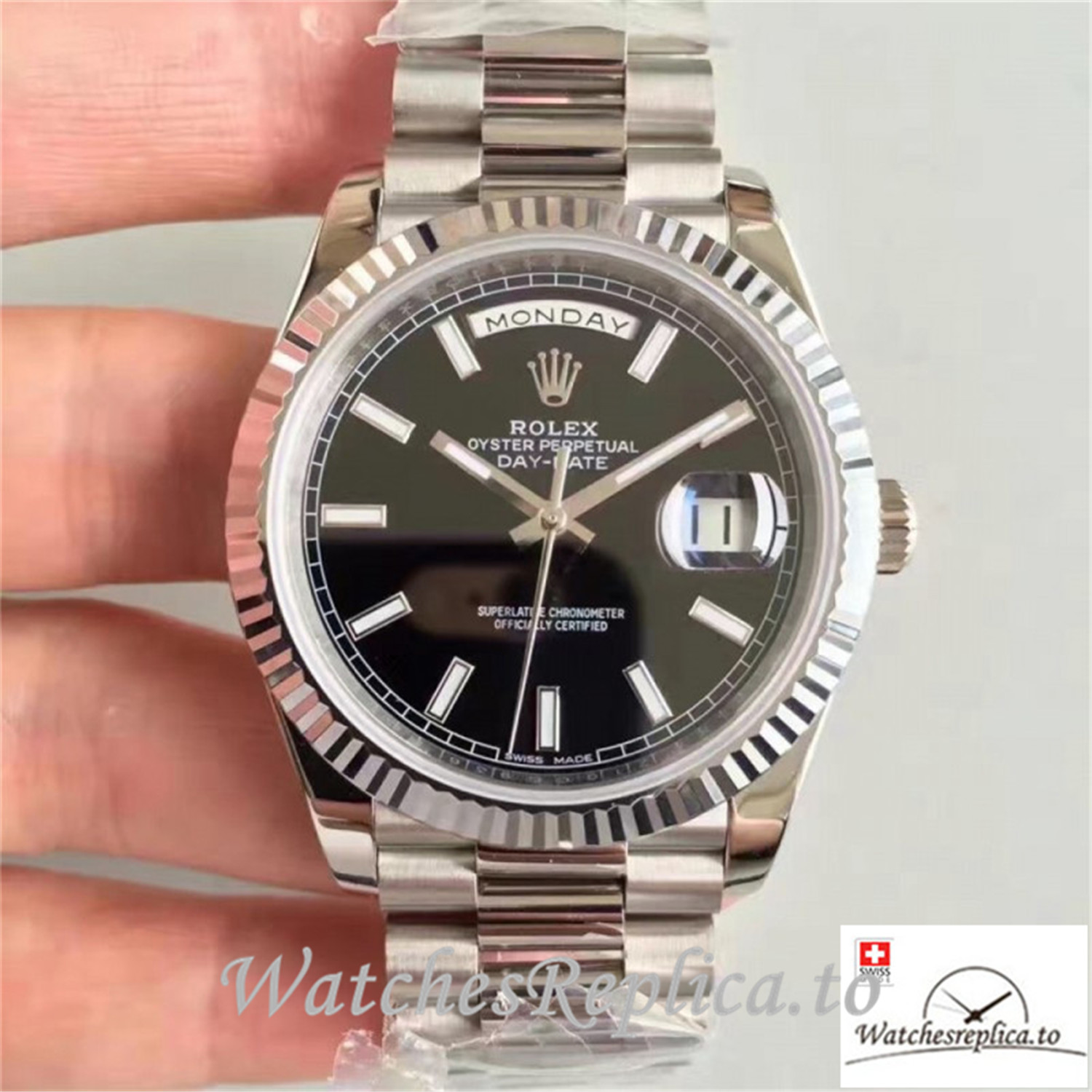 Swiss Rolex Day Date Replica 228239 002 Yellow Gold Bezel 40MM - WatchesReplica.is