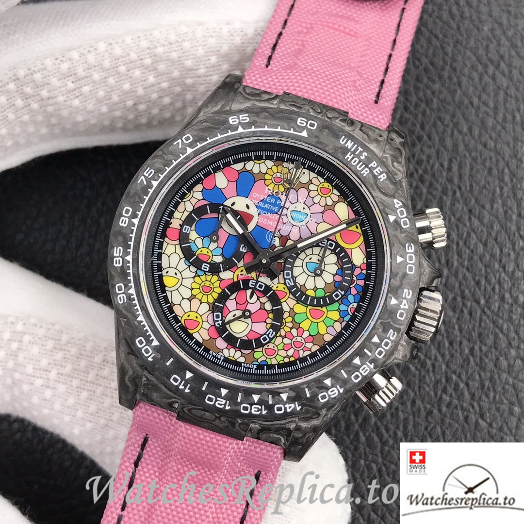 Swiss Rolex Daytona Replica Canvas strap 40MM Pink Dial - WatchesReplica.is
