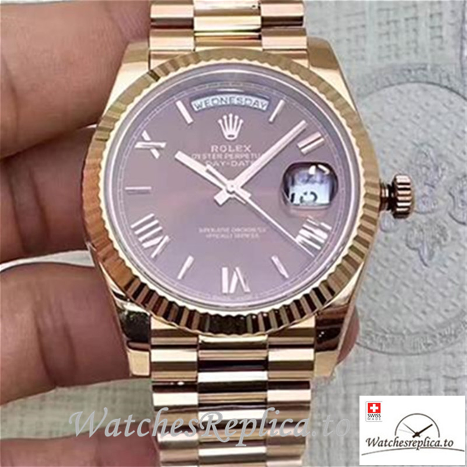Swiss Rolex Day Date Replica 228235 Roman Markers 40MM - WatchesReplica.is