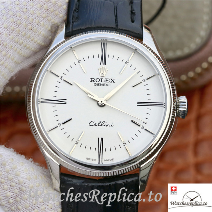 Swiss Rolex Cellini 50509-0016 Leather strap 39MM - WatchesReplica.is