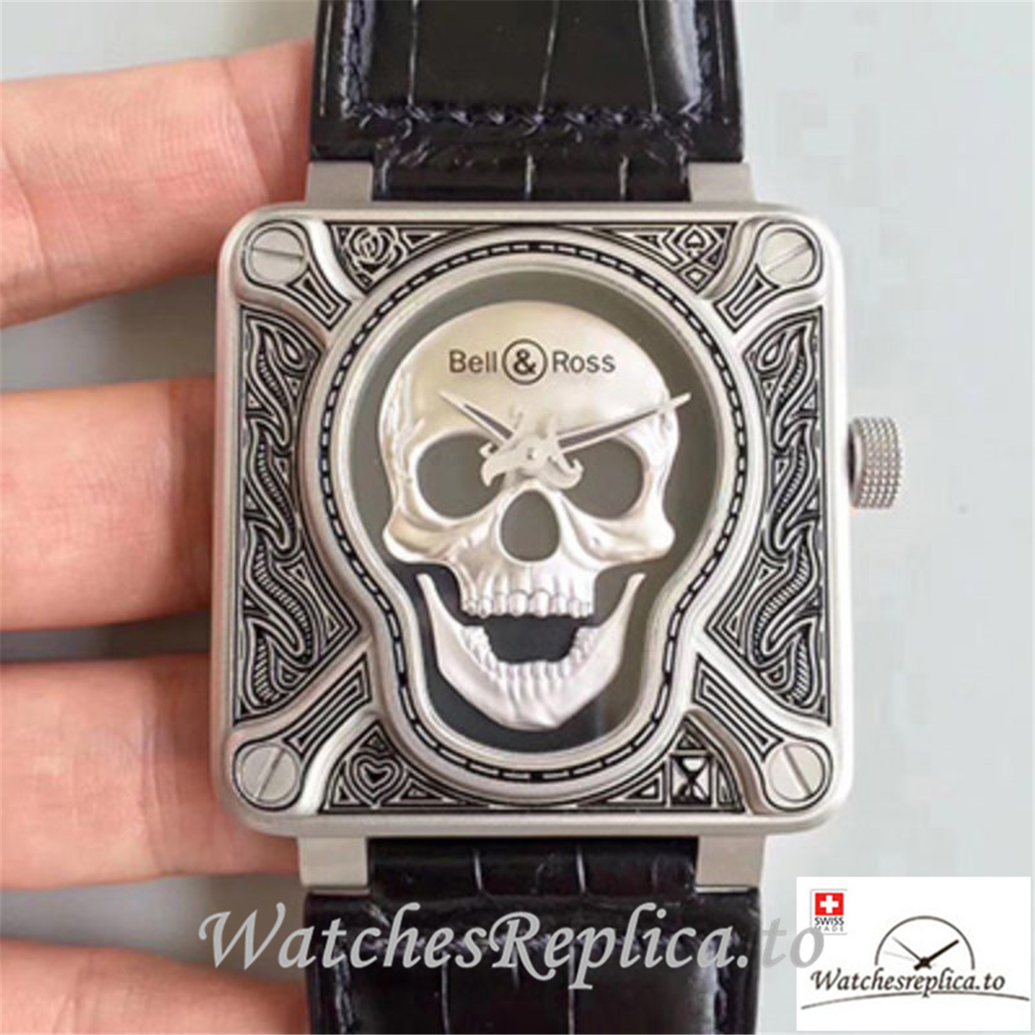 Swiss Bell & Ross Replica BR 01 001 Black Strap 46MM - WatchesReplica.is