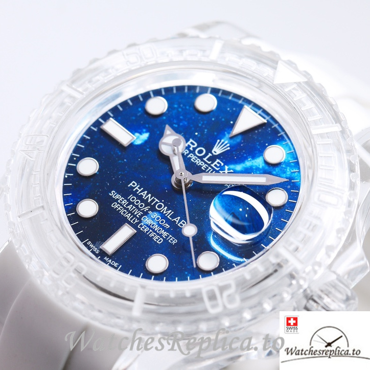 Swiss Rolex Submariner Replica Rubber strap 40MM PHANTOMLAB&ROLEX Royal blue Dial - WatchesReplica.is