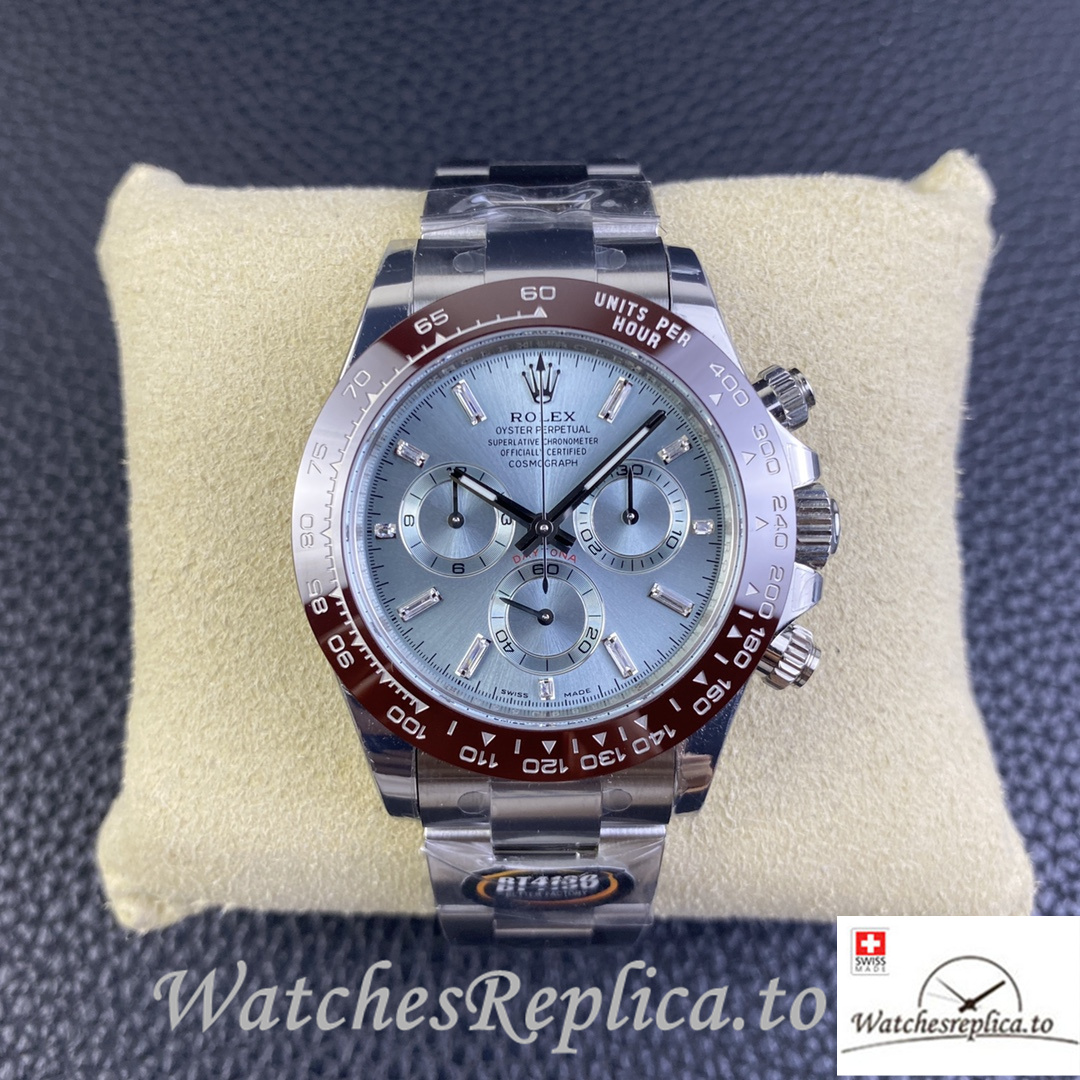 Swiss Rolex Daytona Replica Stainless steel strap 40MM Blue Dial Diamonds Marks - WatchesReplica.is