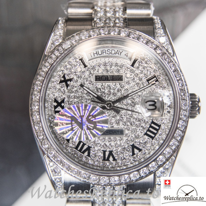 Swiss Rolex Day Date Replica Stainless steel strap 40MM - WatchesReplica.is