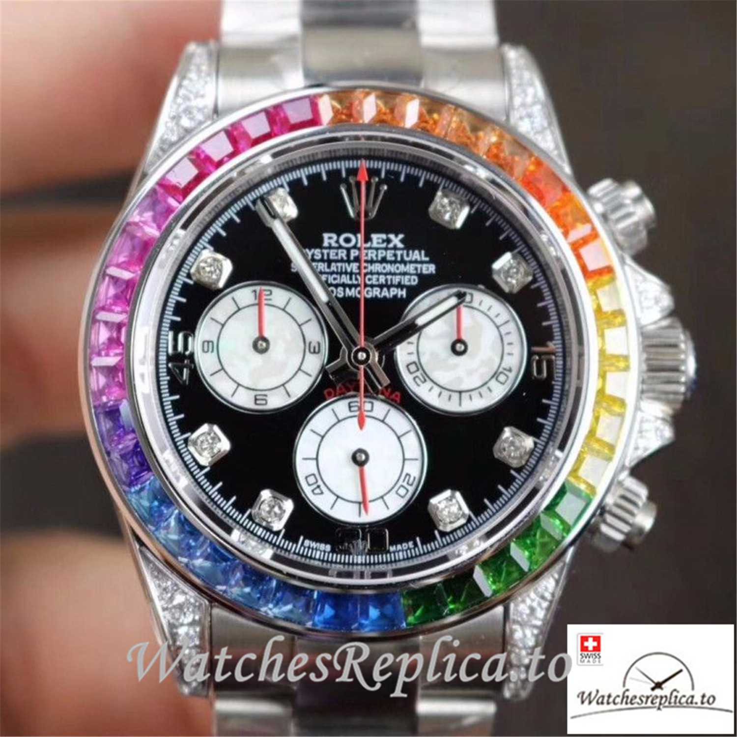 Swiss Rolex Daytona Cosmograph Rainbow Replica 116595RBOW Silver Strap 40MM - WatchesReplica.is